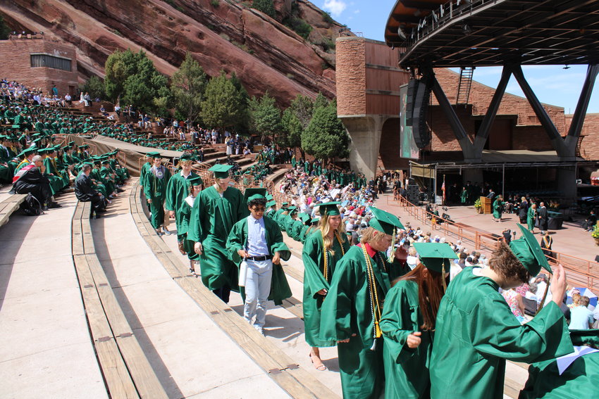 Mountain Vista graduates head to the stage at Red Rocks to receive their diploma.